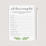 Printable baby shower games who knows mommy best by LittleSizzle