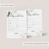 Green Foliage Baby Predictions Card Printable