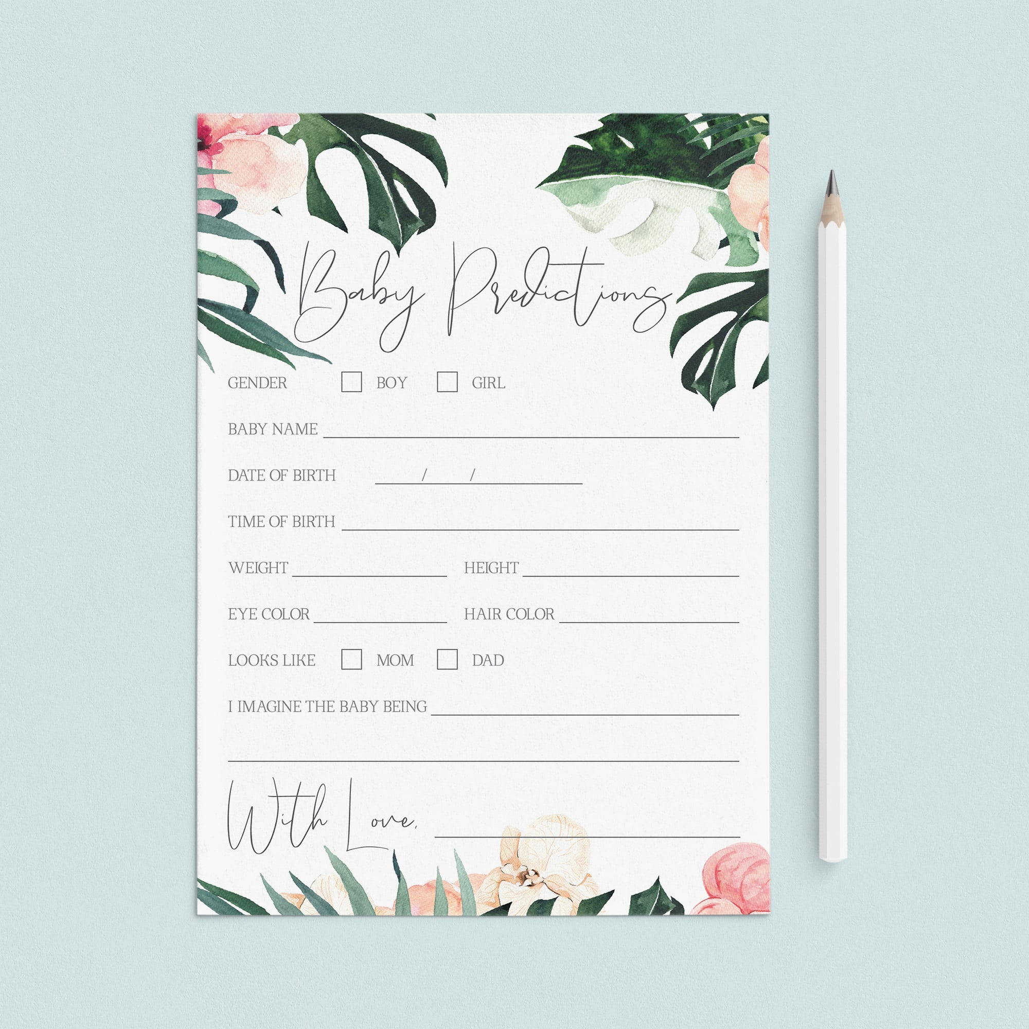 Tropical Theme Baby Shower Baby Prediction Cards by LittleSizzle
