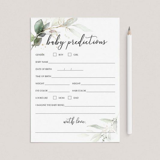 Green Foliage Baby Predictions Card Printable by LittleSizzle