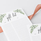 Greenery Guest & Gift List Instant Download