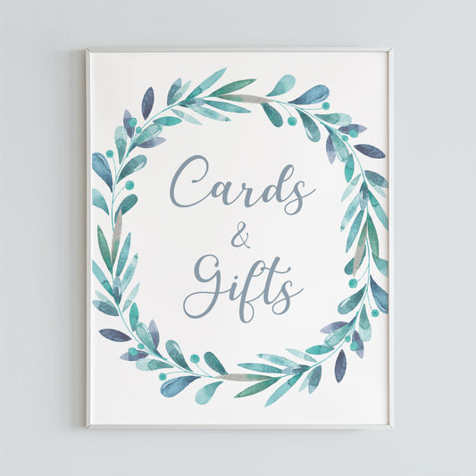 Printable Cards and Gifts Sign with Watercolor Wreath by LittleSizzle