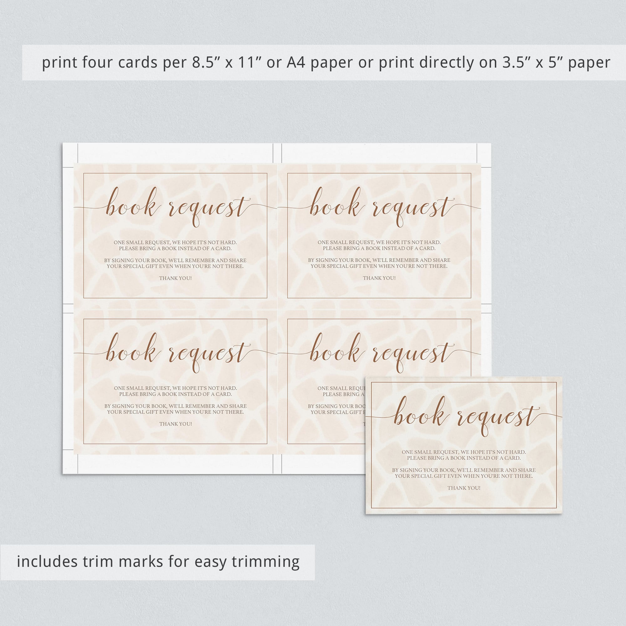 Giraffe baby book request card PDF template by LittleSizzle