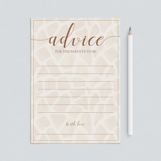 Giraffe Baby Shower Advice Cards for the Parents-To-Be Instant Download