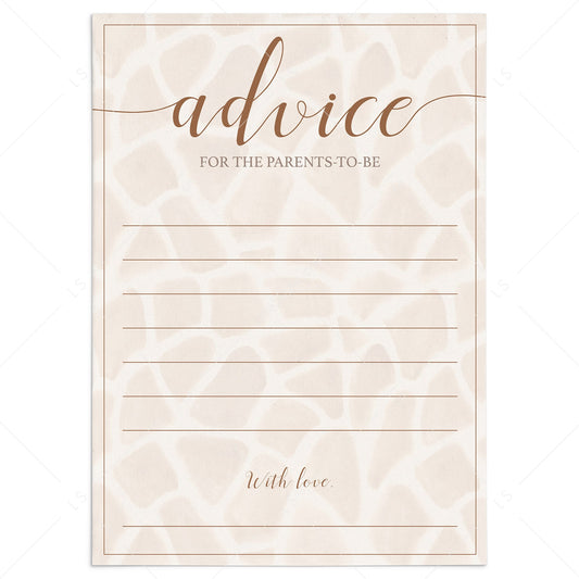 Rustic giraffe baby shower game cards advice for parents by LittleSizzle