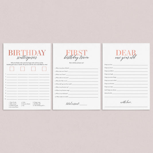 Girls First Birthday Party Games Bundle Printable by LittleSizzle