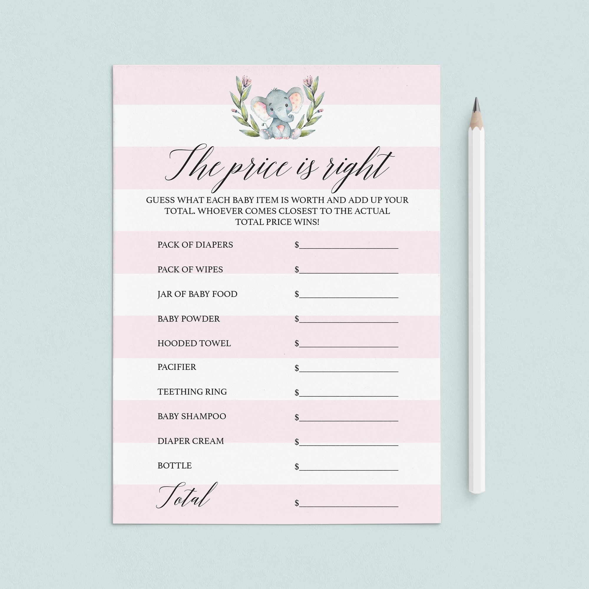 Elephant themed baby shower price is right game by LittleSizzle