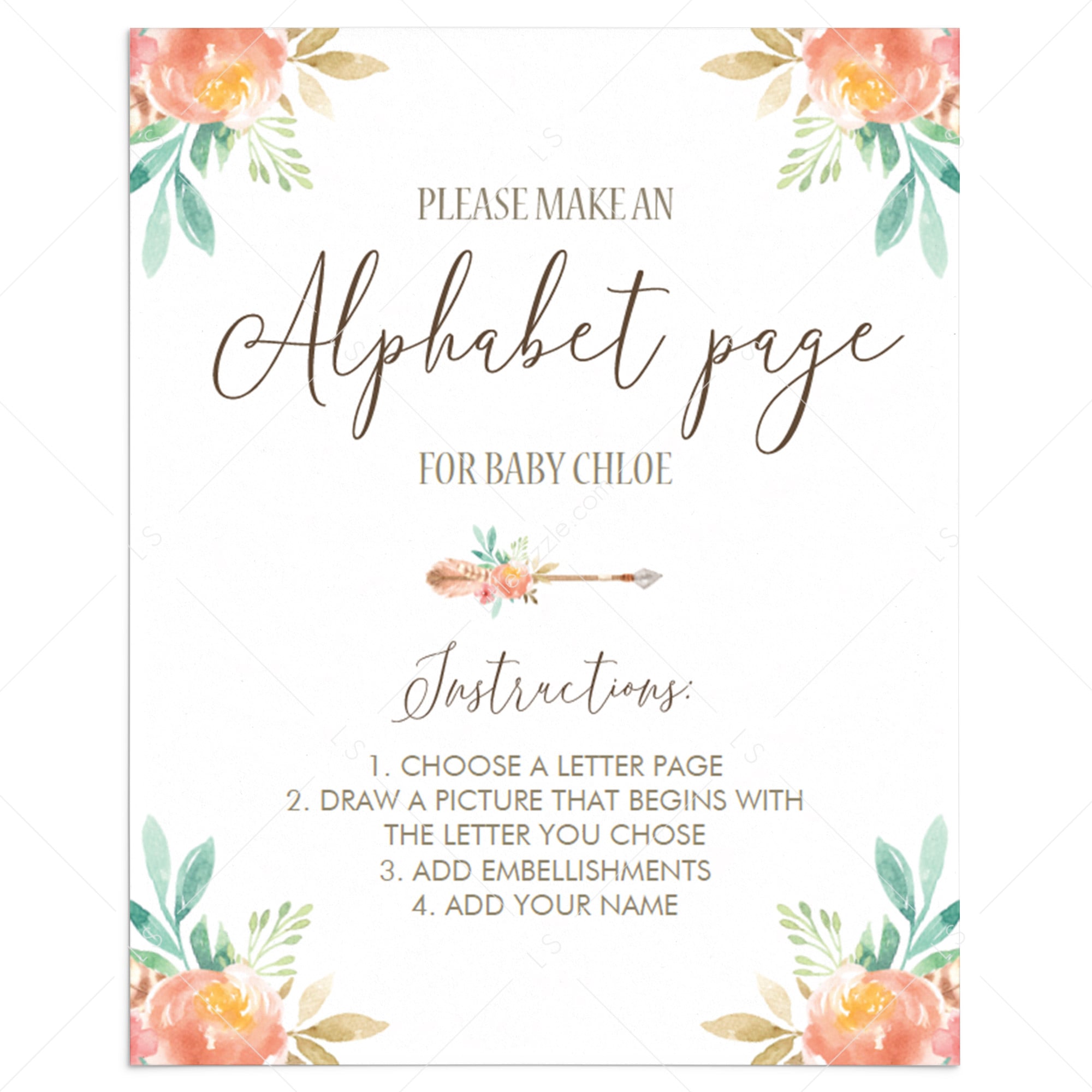 Floral Baby Shower Alphabet Game Sign by LittleSizzle