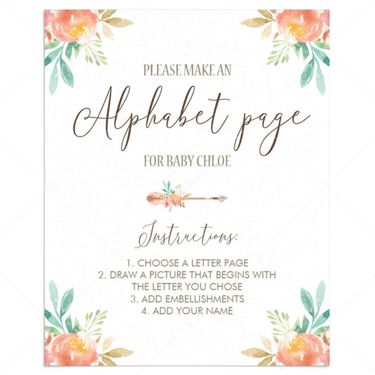 Floral Baby Shower Alphabet Game Sign by LittleSizzle