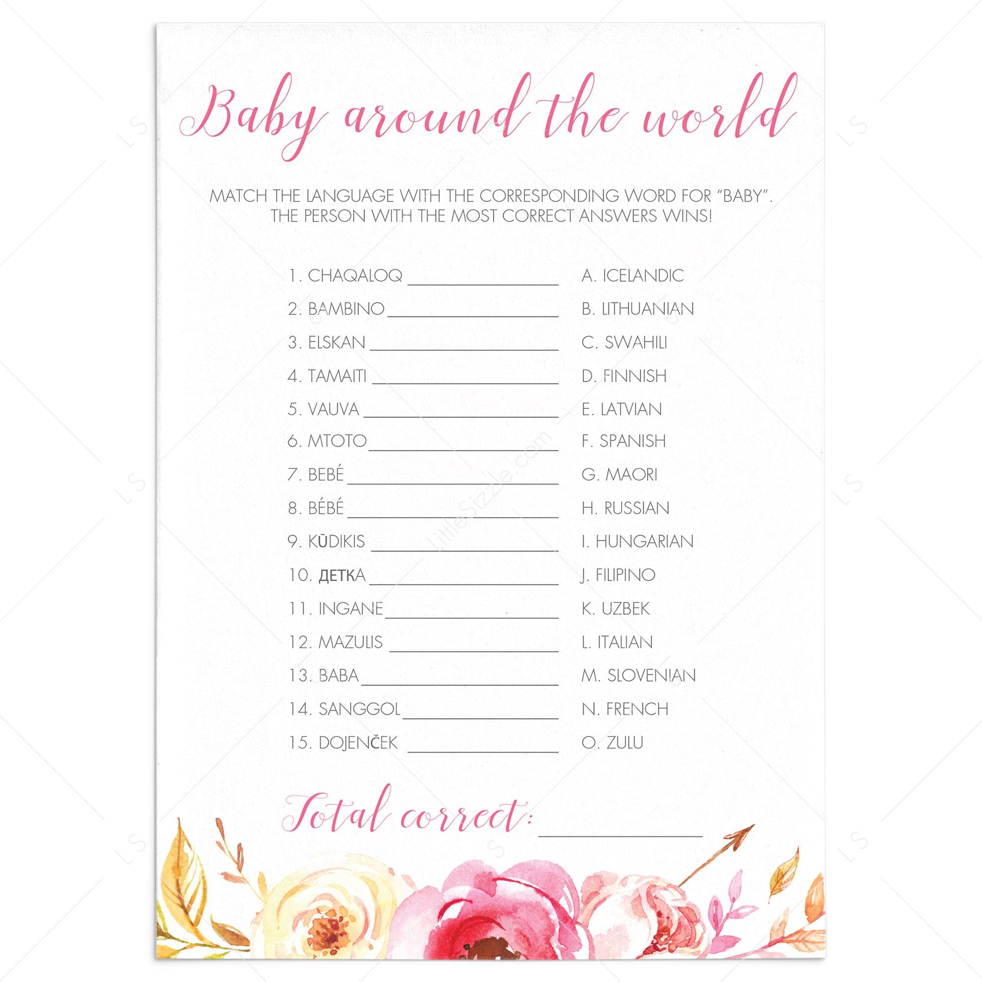 Pink Floral Baby Shower Game Baby Around The World by LittleSizzle