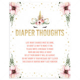Baby Shower Diaper Thoughts Sign Template Floral Unicorn by LittleSizzle