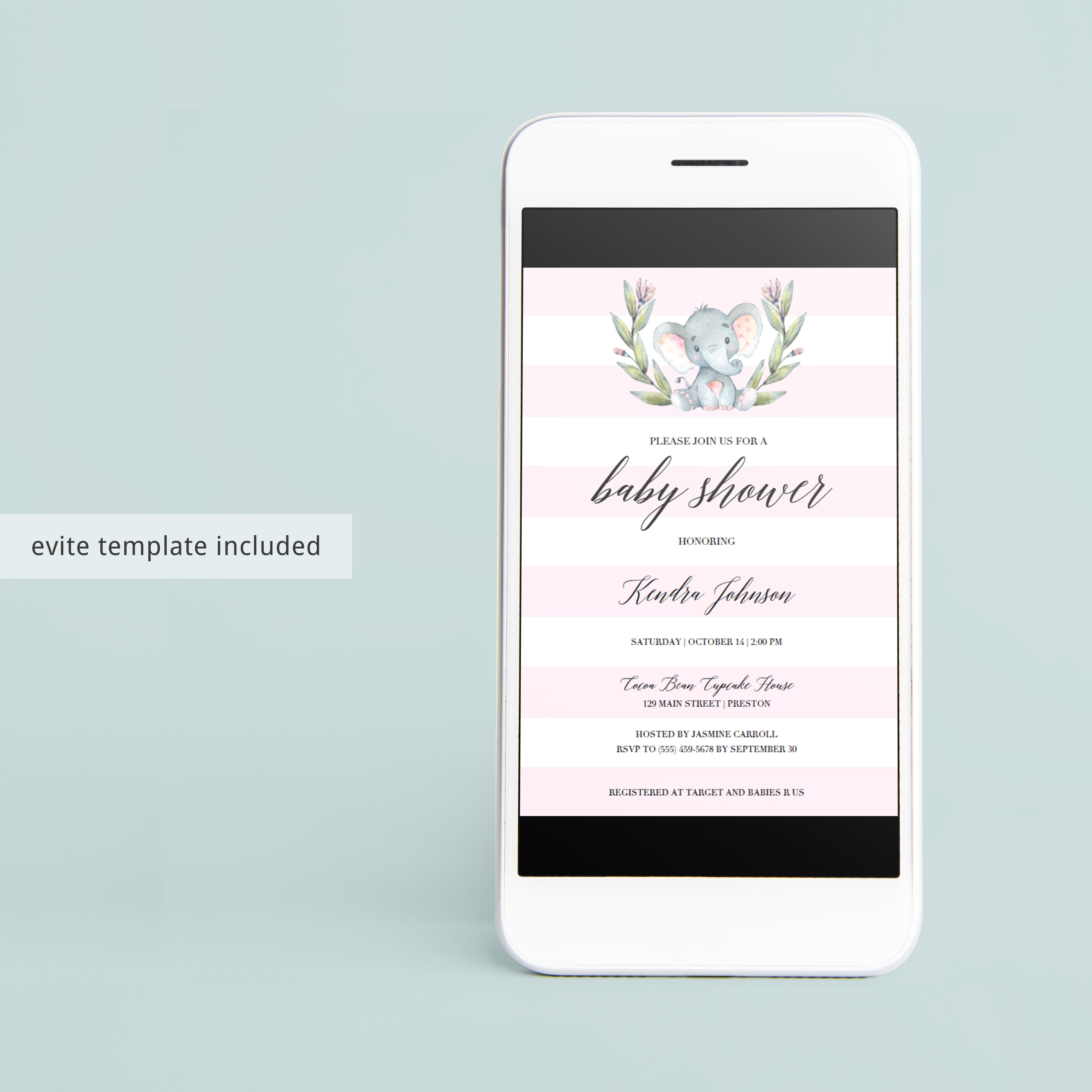 Baby Shower Invitation for girl with a watercolor elephant by LittleSizzle
