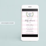 Baby Shower Invitation for girl with a watercolor elephant by LittleSizzle