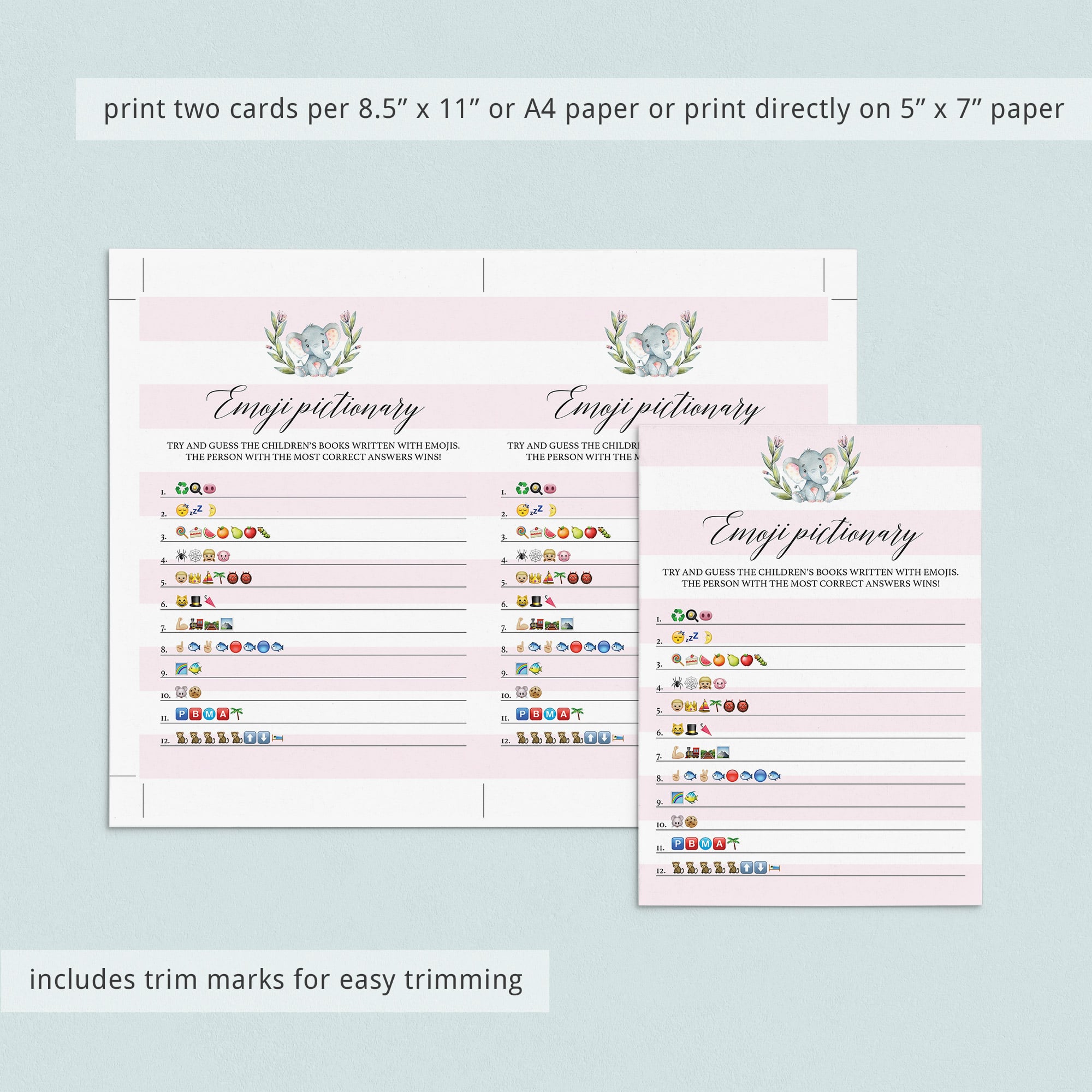 Close up of baby shower emoji game for girls by LittleSizzle