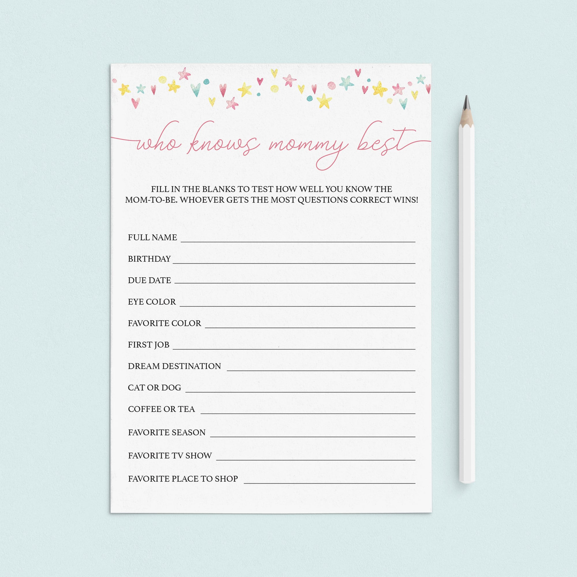 Instant download who knows mommy game for girl baby sprinkle by LittleSizzle