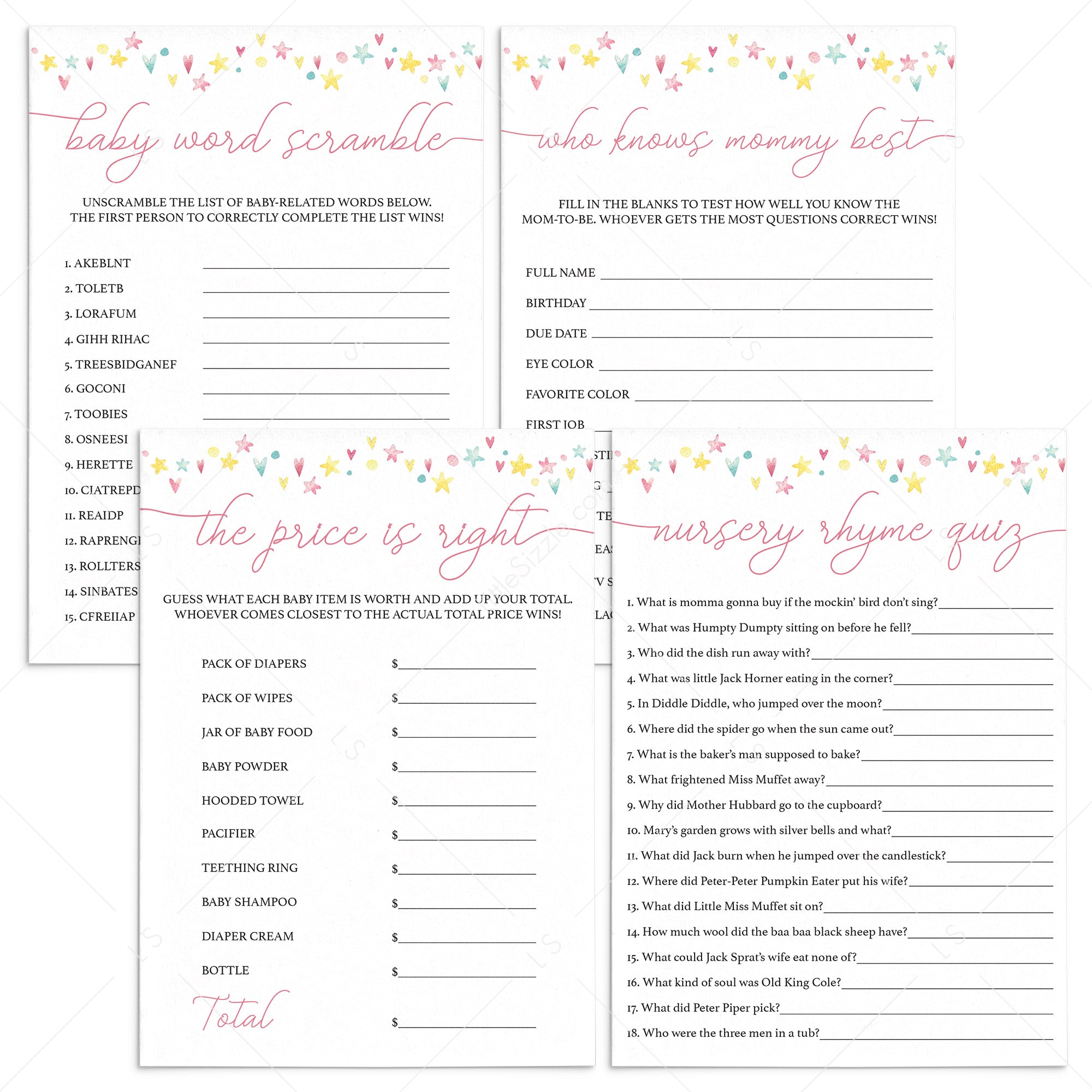 Printable rainbow baby shower games pack by LittleSizzle