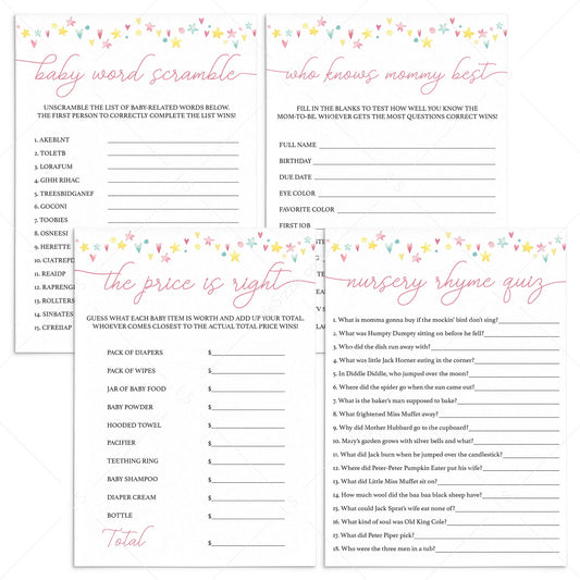 Printable rainbow baby shower games pack by LittleSizzle