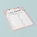 Blush Floral Baby Shower Game Name That Baby Animal