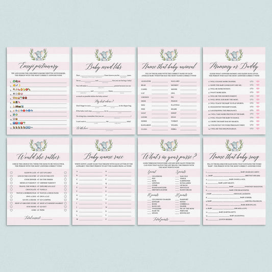 Printable Girl Baby Party Games Kit Pink and White by LittleSizzle