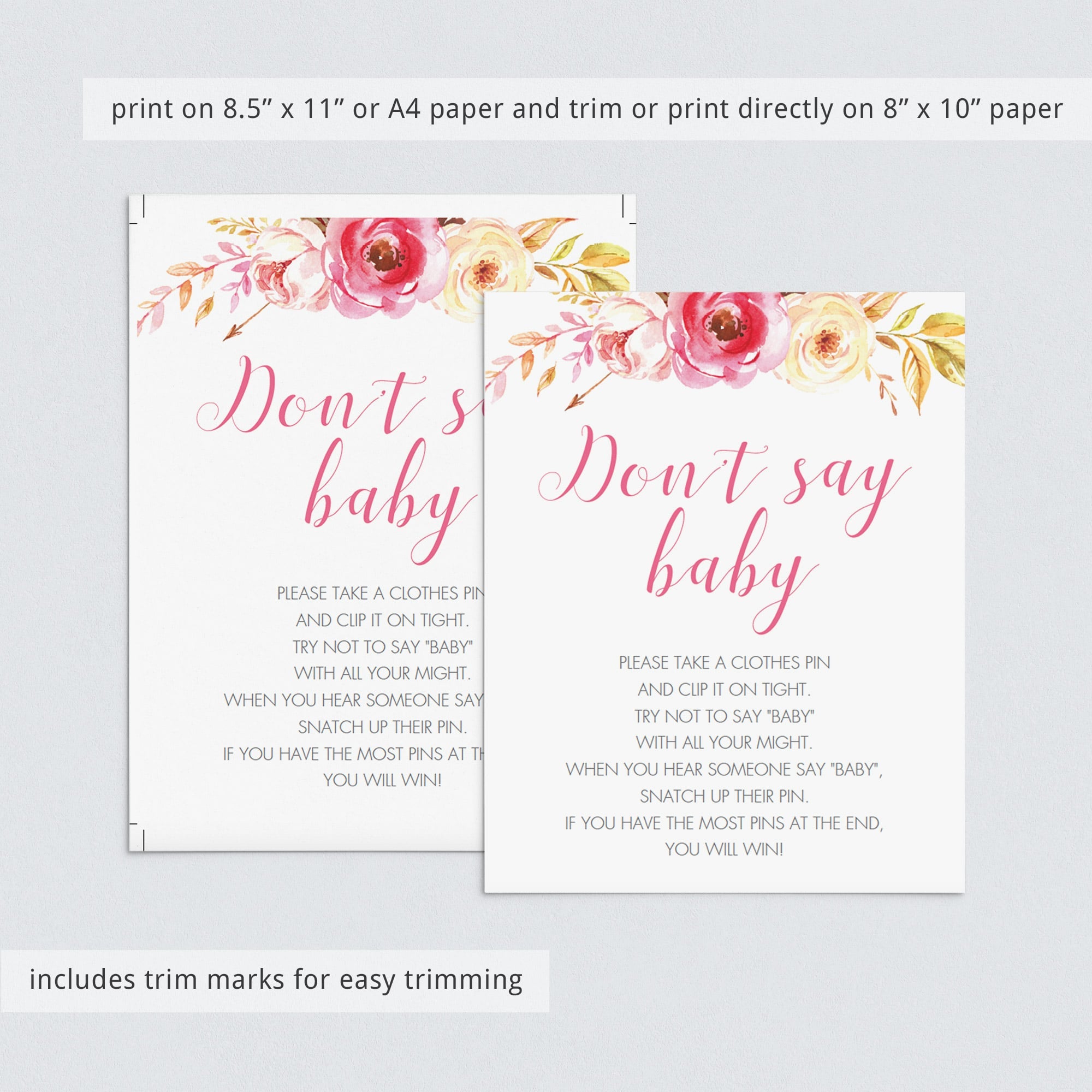Dont say baby clothespin game for girl by LittleSizzle