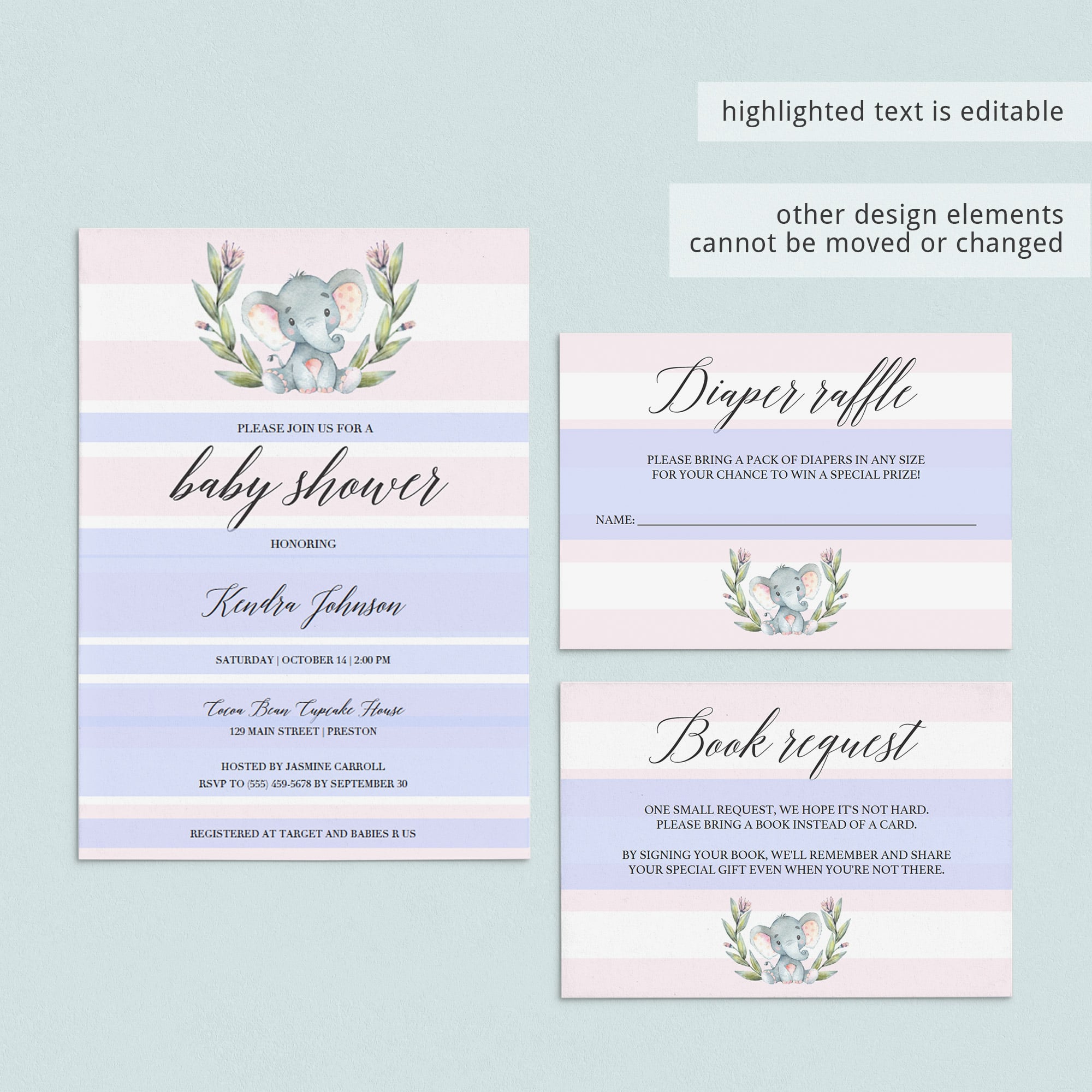 Pink and white baby shower invitation set printable by LittleSizzle