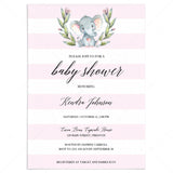 Pink Elephant baby shower invitation template download by LittleSizzle