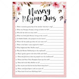 Pink floral nursery rhyme quiz for girl babyshower by LittleSizzle
