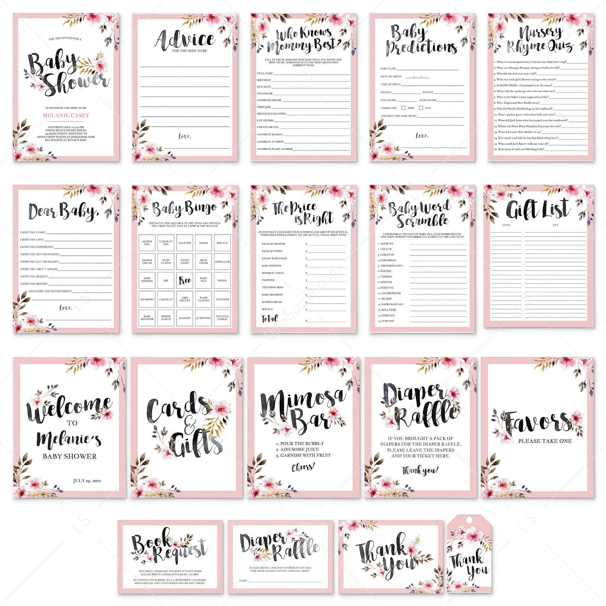 Complete Girl Baby Shower Party Pack by LittleSizzle