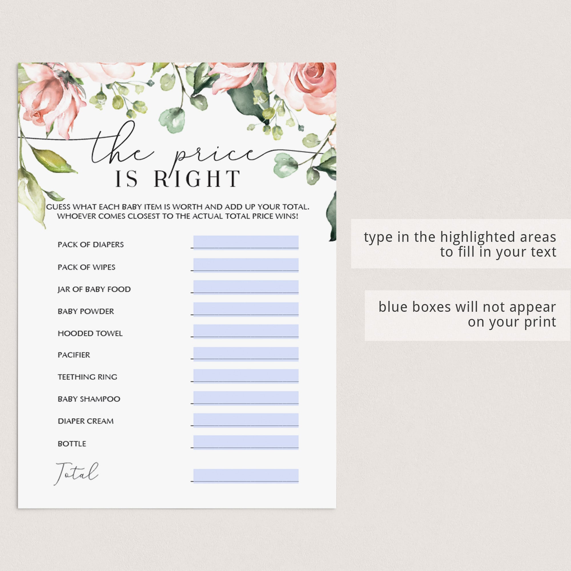 Fillable baby shower games guess the price by LittleSizzle
