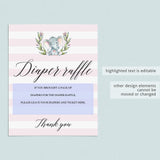 Girl Elephant Baby Shower Diaper Raffle Sign Template
