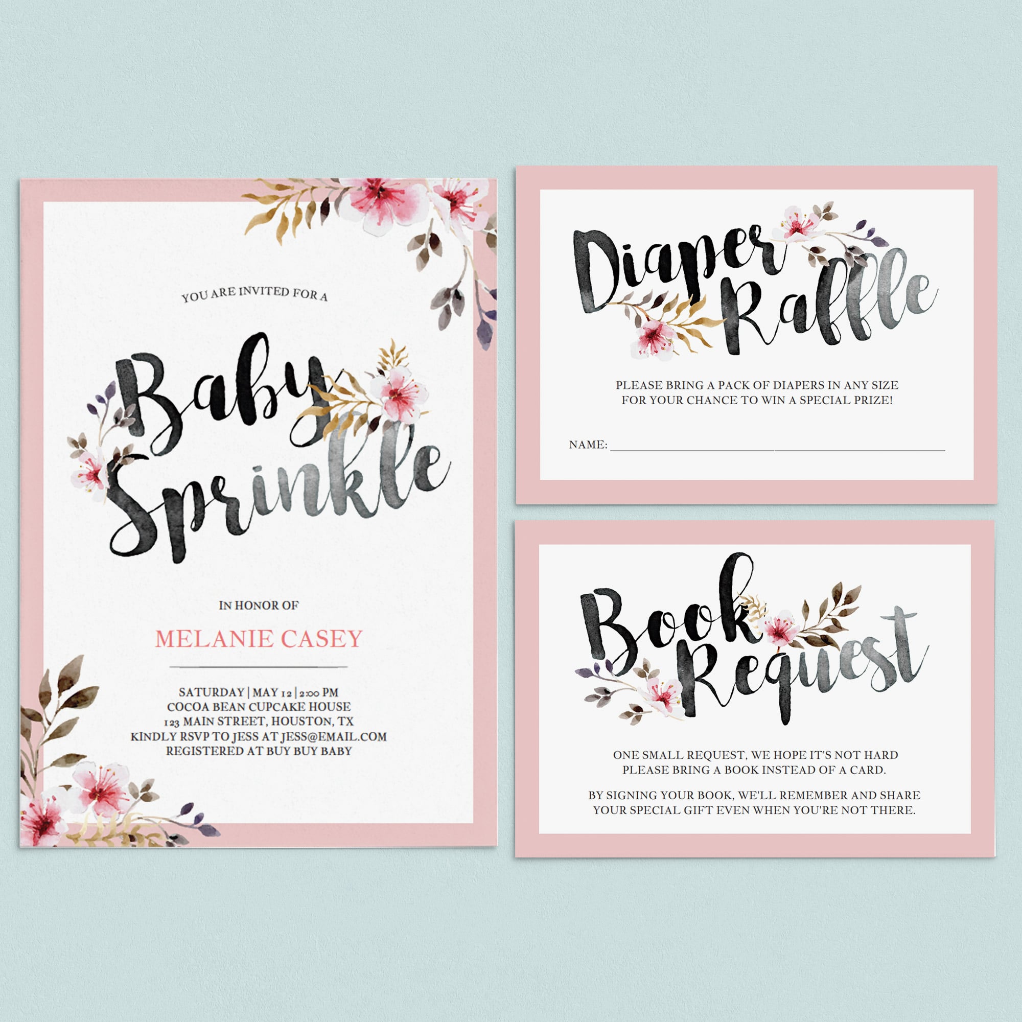 Floral baby sprinkle invite template instant download by LittleSizzle