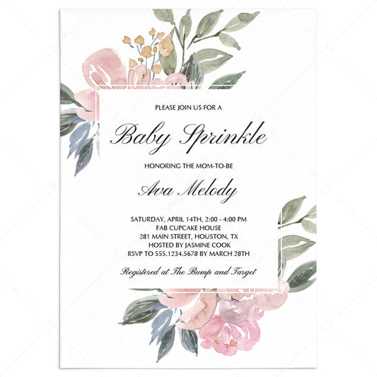 Pink Floral Baby Sprinkle Invitation Template by LittleSizzle