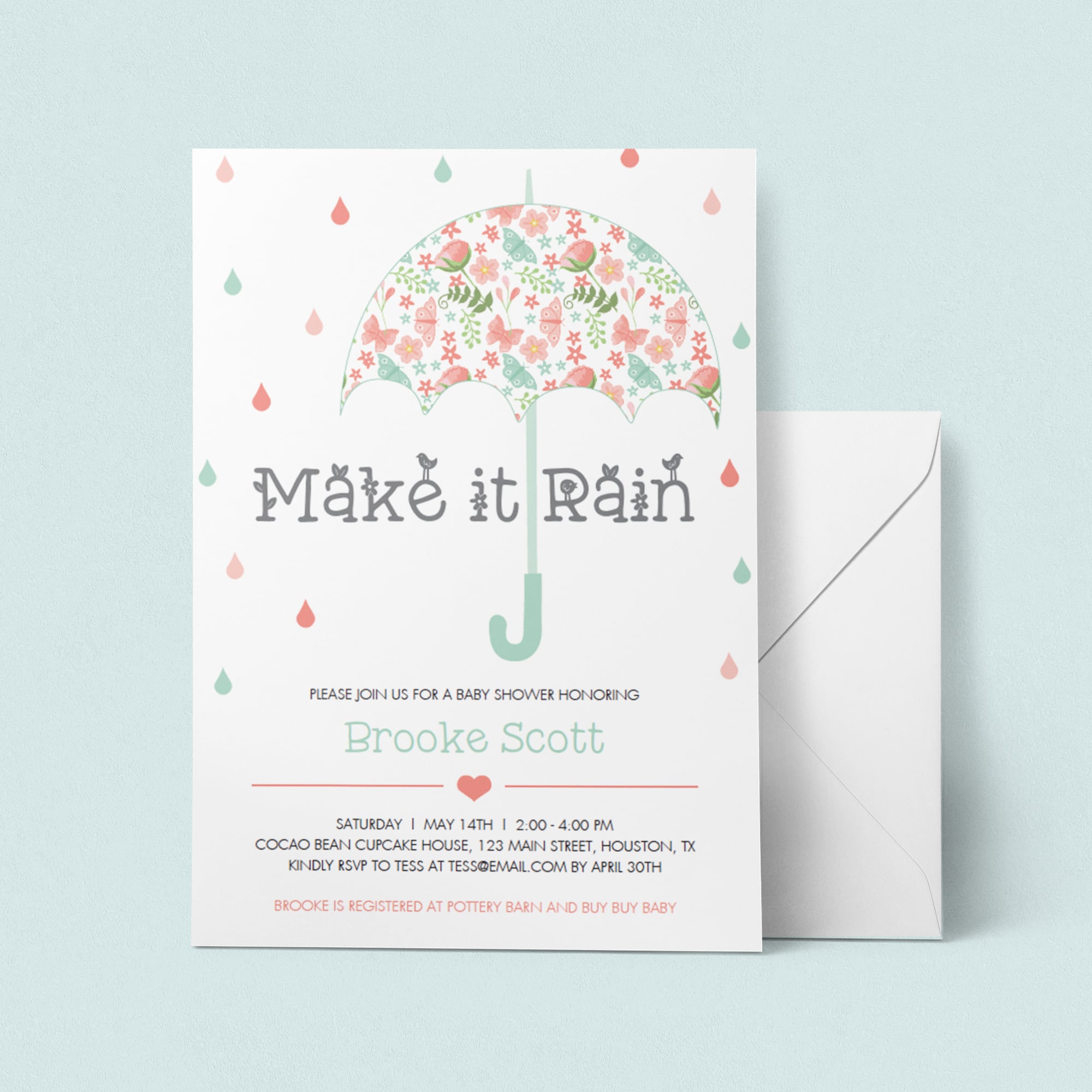 Rain baby shower invitation for girls by LittleSizzle