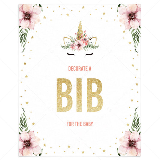 Gold baby shower decorate a bib sign printable by LittleSizzle