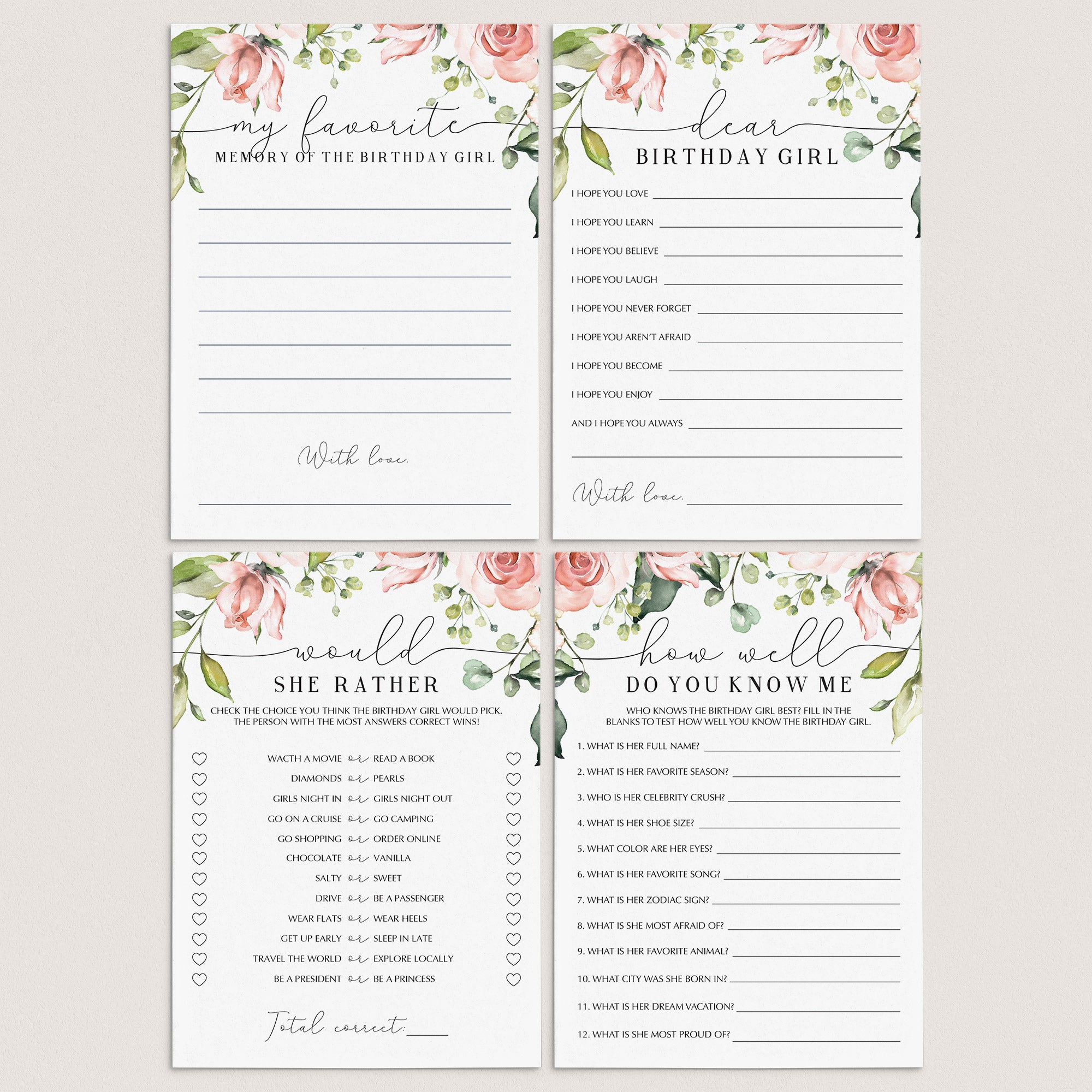 Floral Birthday Games For Brunch Printable by LittleSizzle
