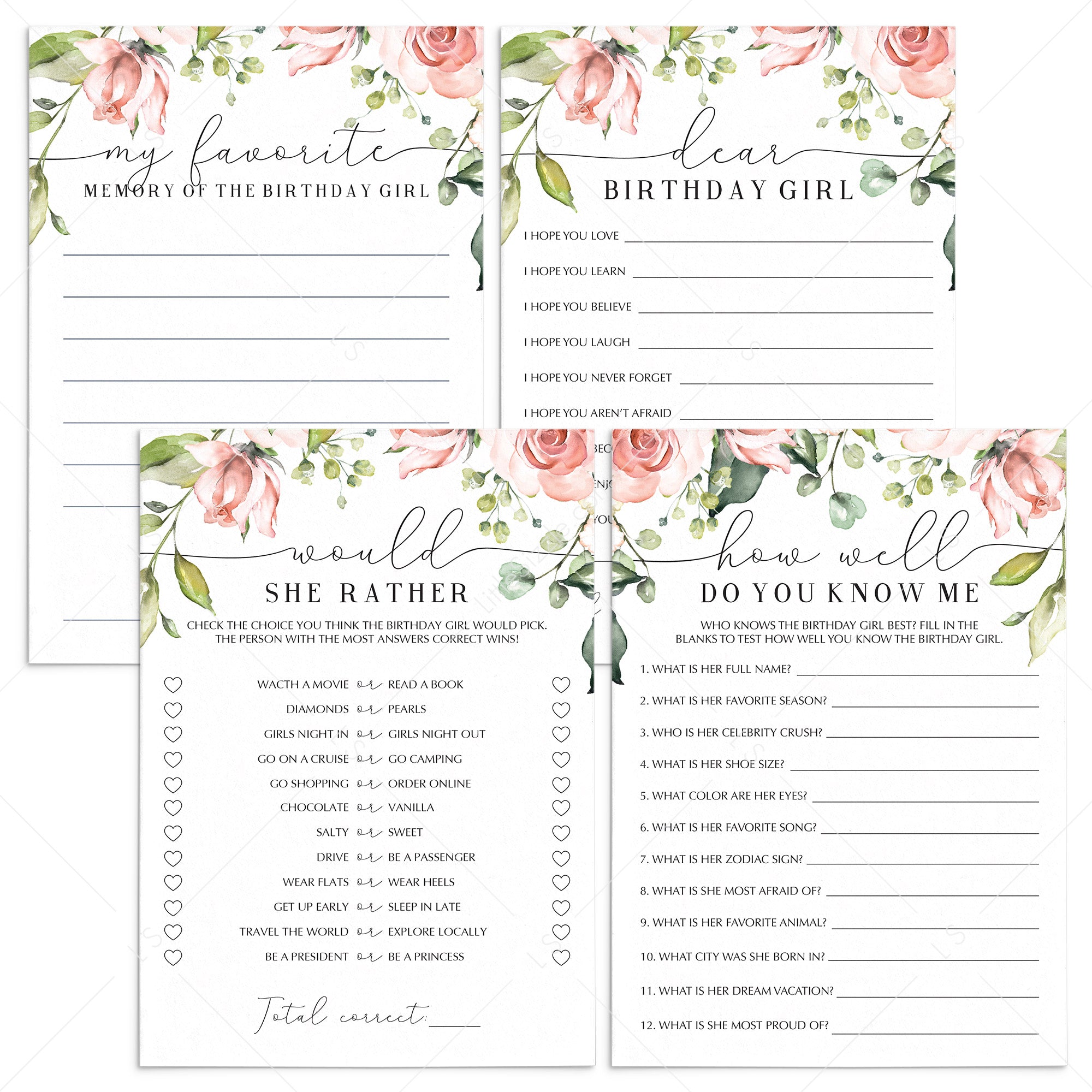 Floral Birthday Games For Brunch Printable by LittleSizzle