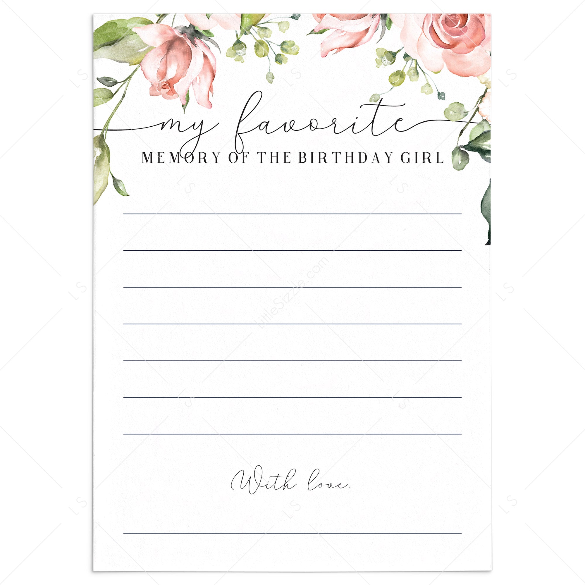 Floral Birthday Cards My Favorite Memory Of The Birthday Girl Printable by LittleSizzle