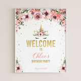 Unicorn Welcome Sign Editable Template for Birthday Party