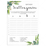 Eucalyptus Birthday Party Ideas Scattergories Game Printable by LittleSizzle