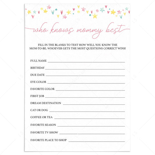 Printable rainbow baby shower game who knows mommy best by LittleSizzle