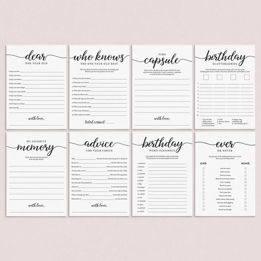 Girl First Birthday Games Bundle Printable by LittleSizzle