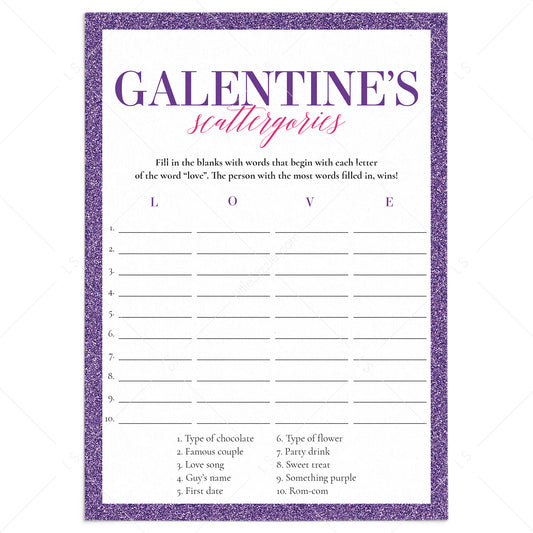 Galentine's Scattergories Game Printable by LittleSizzle