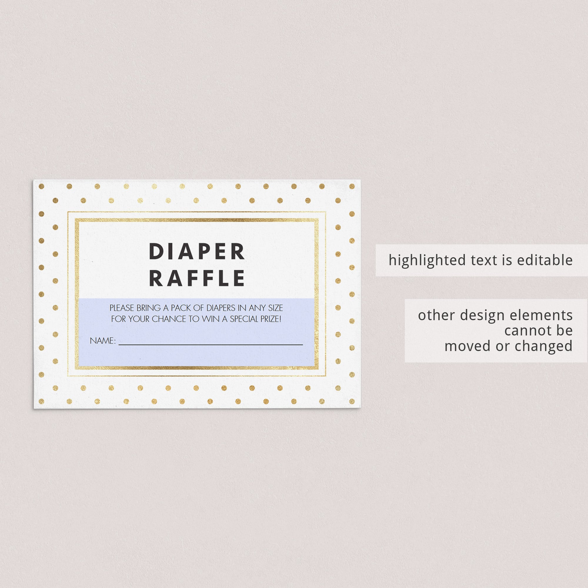 Gold foil baby shower diaper raffle tickets printable by LittleSizzle