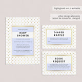 Make your own baby shower invitations with this gold baby shower invitation template by LittleSizzle