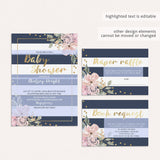 Editable baby shower invitation templates for navy, pink and gold themed baby shower by LittleSizzle