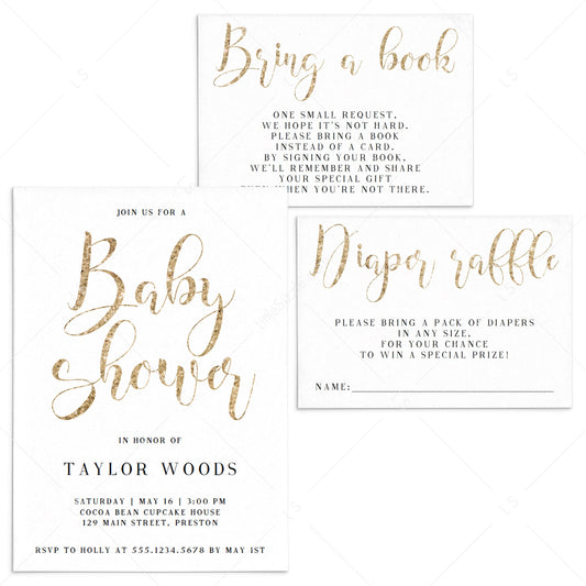 Editable gold baby shower invitation templates by LittleSizzle