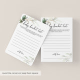 Gold and Greenery Theme Baby Shower Keepsake Cards