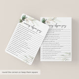 Modern Baby Shower Game Printable Nursery Rhyme Quiz