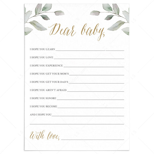 Greenery and gold baby shower dear baby wishes card by LittleSizzle