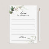 Botanical Wedding Advice Card Printable Instant Download by LittleSizzle